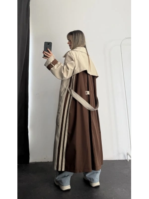 Adriana Şeritli Trençkot - Kahve