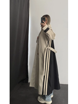 Adriana Şeritli Trençkot - Siyah