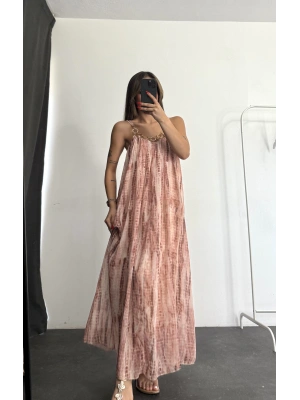 Aksesuar Yakalı Elbise - Pembe