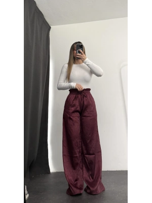 Alita Saten Palazzo Pantolon - Bordo