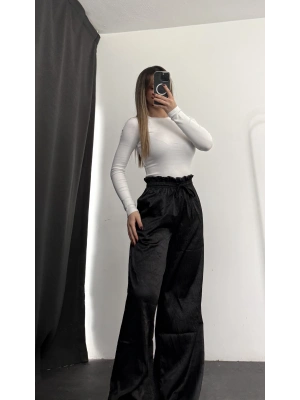 Alita Saten Palazzo Pantolon - Siyah