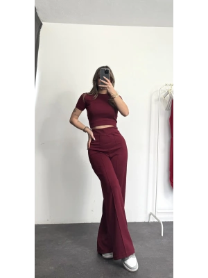 Alone Crop Takım - Bordo