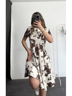 Animal Desenli Elbise - Kahve