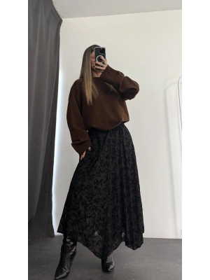Ashe Desenli Tül Etek - Siyah