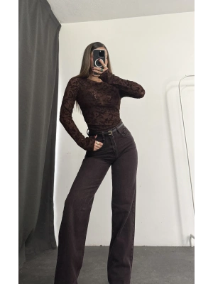 Ashe Transparan Tül Bluz - Kahve