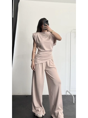 Asimetrik Drapeli Takım - Bej
