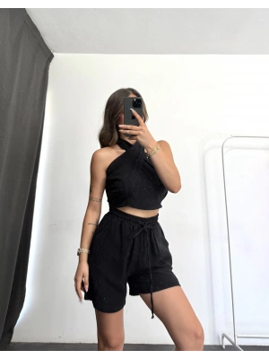 Aura Çapraz Yaka Takım - Siyah