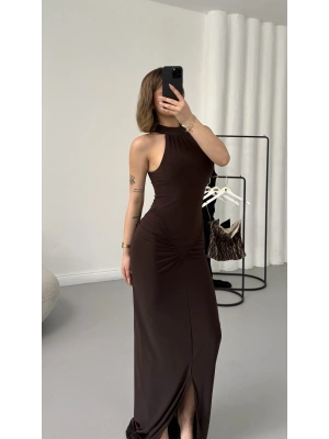 Avery Halter Yaka Elbise - Kahve