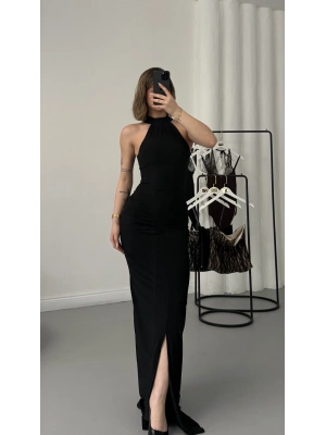 Avery Halter Yaka Elbise - Siyah