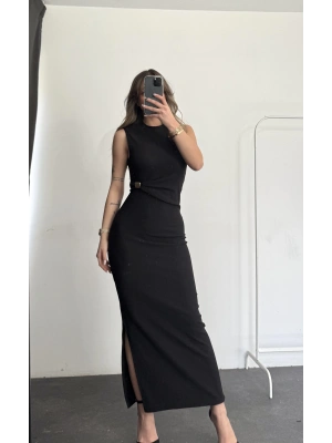 Axel Toka Detay Elbise -Siyah