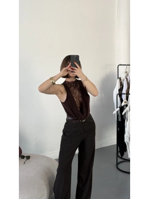 Baby Dantel Detay Bodysuit - Kahve