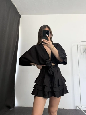 Bağlamalı Etek Takım - Siyah