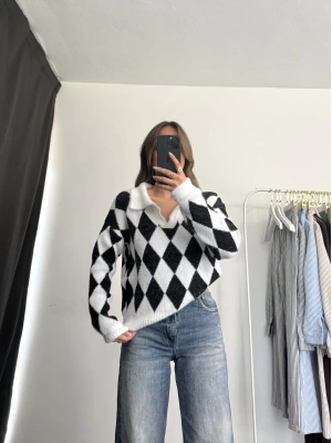 Baklava Desen Triko Kazak - Siyah