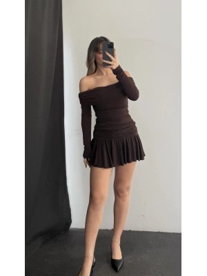 Becky Drapeli Etek Takım - Kahve