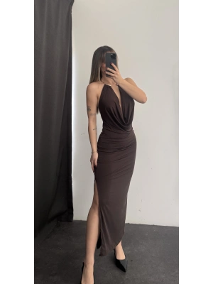 Bella Aksesuar Detay Elbise - Kahve