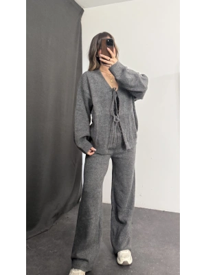 Belly Fiyonklu Triko Takım - Antrasit