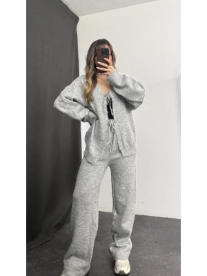 Belly Fiyonklu Triko Takım - Gri