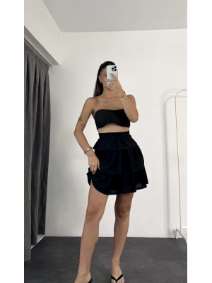 Berry Katlı Etek-Siyah