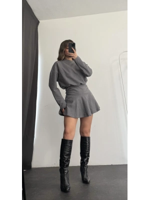 Blair Drapeli Mini Elbise - Antrasit