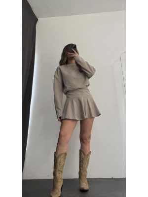 Blair Drapeli Mini Elbise - Bej