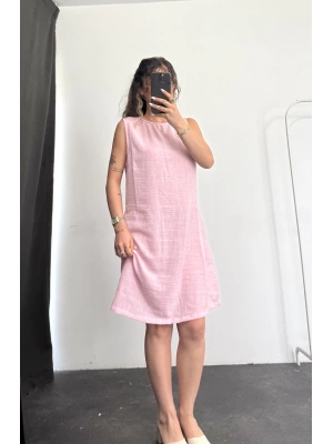 Bondia Keten Elbise -Pembe