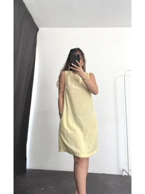 Bondia Keten Elbise -Sarı