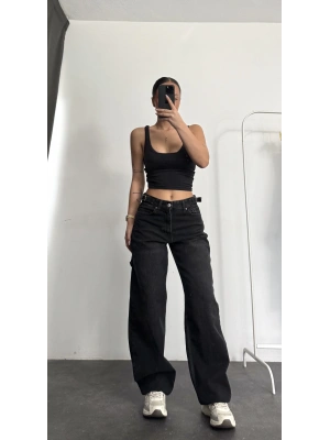 Boom Düşük Bel Baggy Jean - Füme
