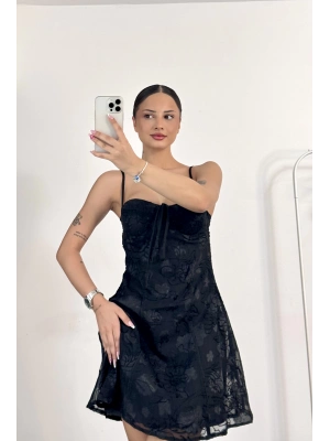 Bridal İşlemeli Tül Elbise - Siyah