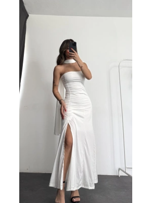 Camellia Şal Detay Elbise - Beyaz