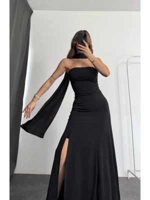 Camellia Şal Detay Elbise - Siyah