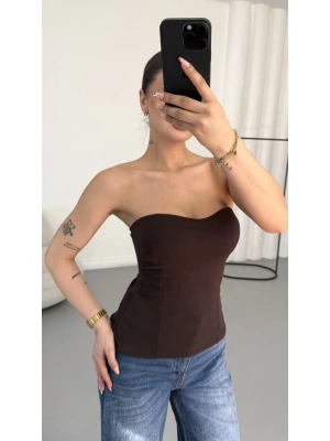 Camila Straplez Bluz - Kahve