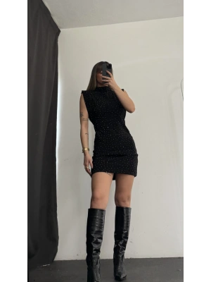 Camilla Taşlı Elbise - Siyah