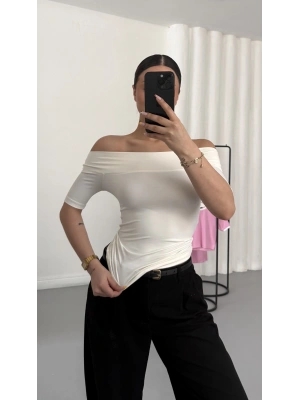 Celine Madonna Yaka Crop - Beyaz