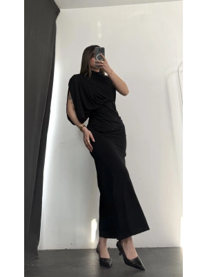 Charlotte Drapeli Elbise - Siyah