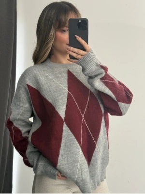 Chris Baklava Desen Triko Kazak - Gri