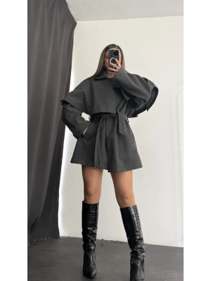 Çıkarılabilir Rüzgarlıklı Kaşe Kaban - Antrasit