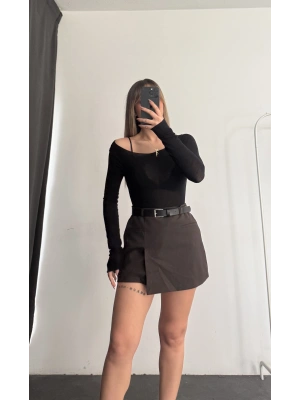 Claire Kemerli Şort Etek - Kahve