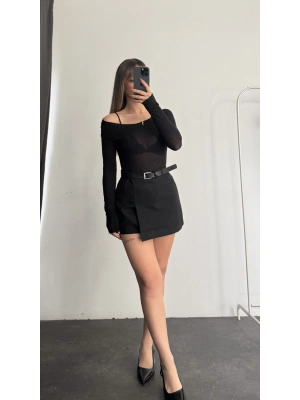 Claire Kemerli Şort Etek - Siyah