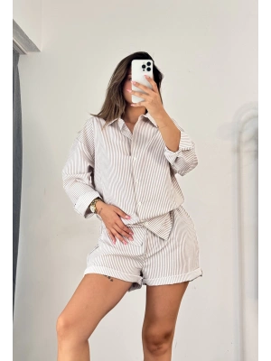 Daily Çizgili Takım - Bej