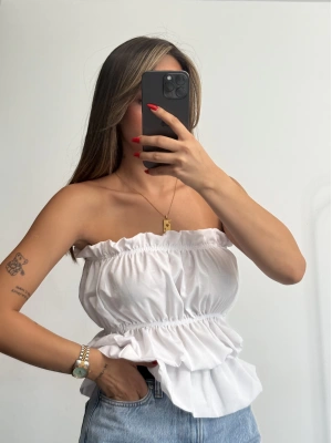 Dalia Büzgülü Straplez - Beyaz