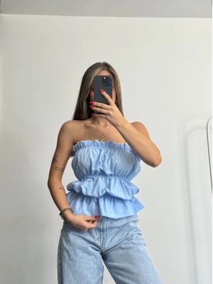 Dalia Büzgülü Straplez - Mavi