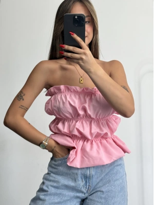 Dalia Büzgülü Straplez - Pembe