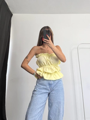 Dalia Büzgülü Straplez - Sarı