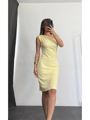 Daphne Tek Omuz Elbise - Sarı