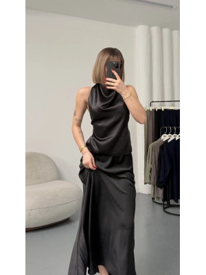 Destina Saten Bluz - Siyah