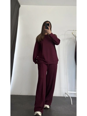 Düğme Detay Tunik Takım - Bordo