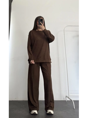 Düğme Detay Tunik Takım - Kahve