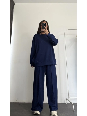 Düğme Detay Tunik Takım - Lacivert