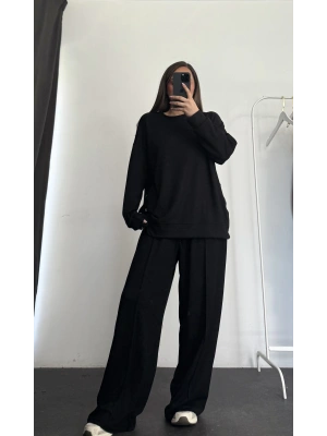 Düğme Detay Tunik Takım - Siyah