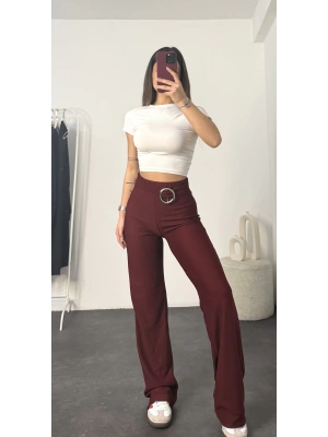 Edna Kemer Detay Pantolon - Bordo